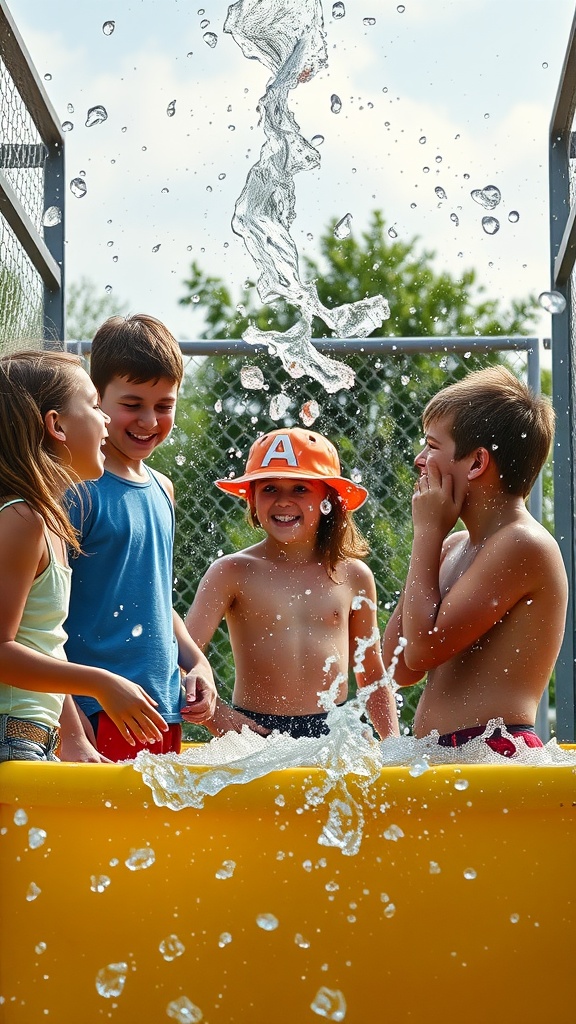 Children enjoying a dunk tank with water splashing
