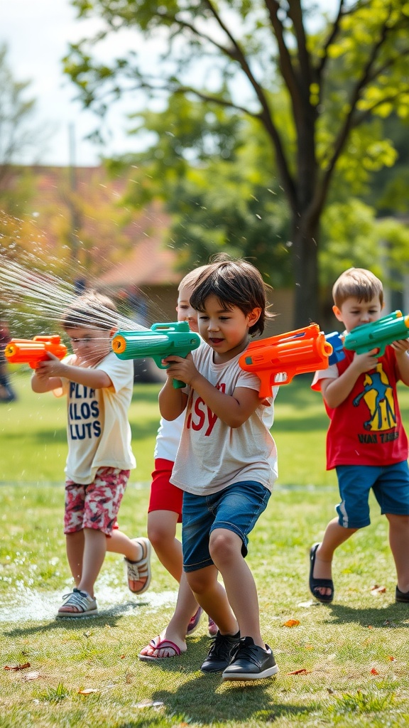 Children playing Water Gun Tag in a park