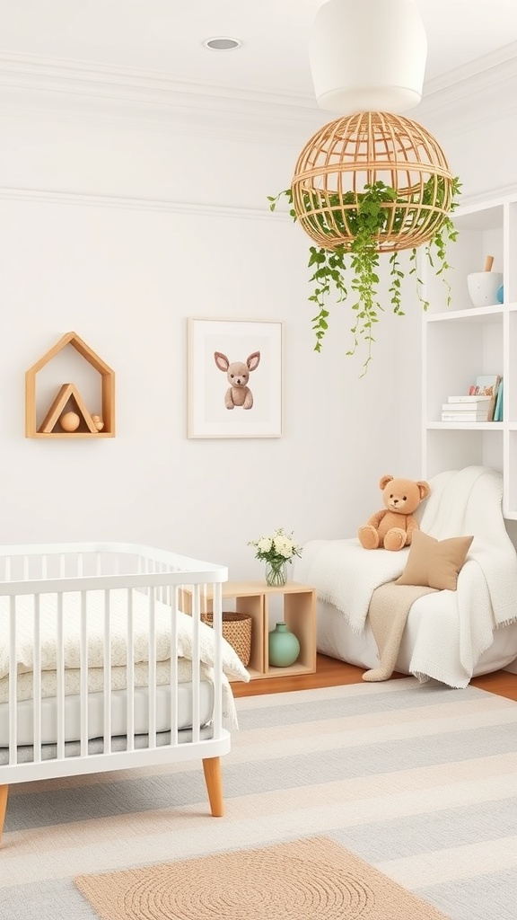 A beautifully decorated shared room for a baby and toddler, featuring a crib, cozy chair, and playful decor.