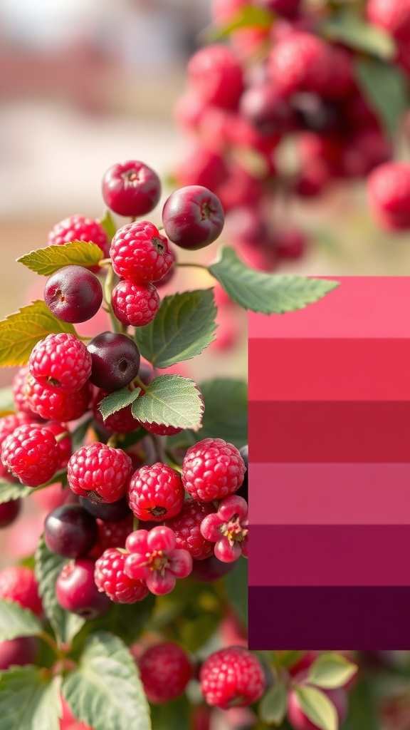 A close-up of berries with a color palette showing various shades of red and purple.