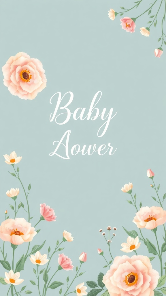 Floral-themed baby shower invitation with pastel flowers and elegant text
