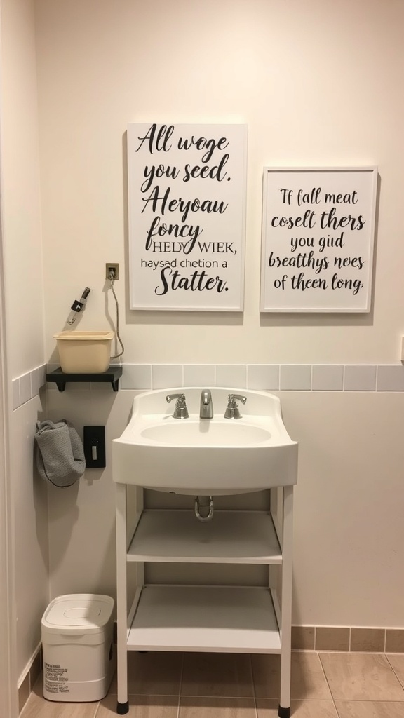 A baby changing station with two framed inspirational quotes above it.