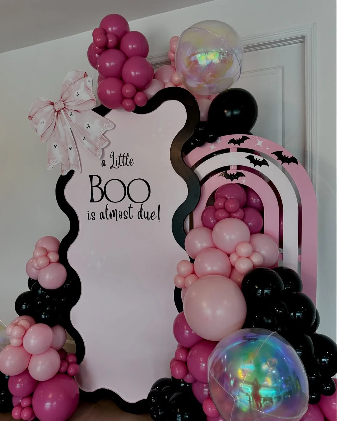 Pink and black boo baby shower backdrop