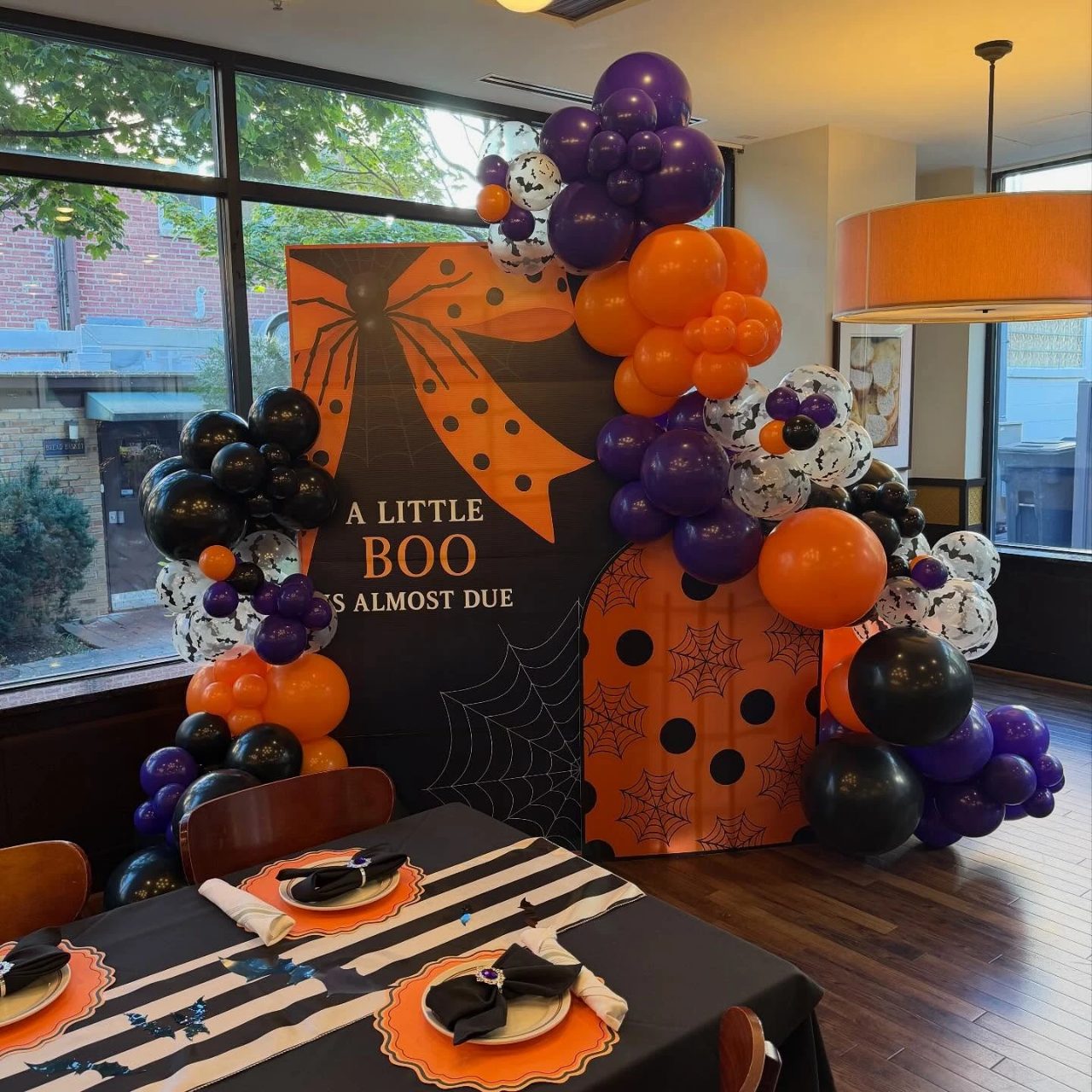 Ghost mansion baby shower party setup