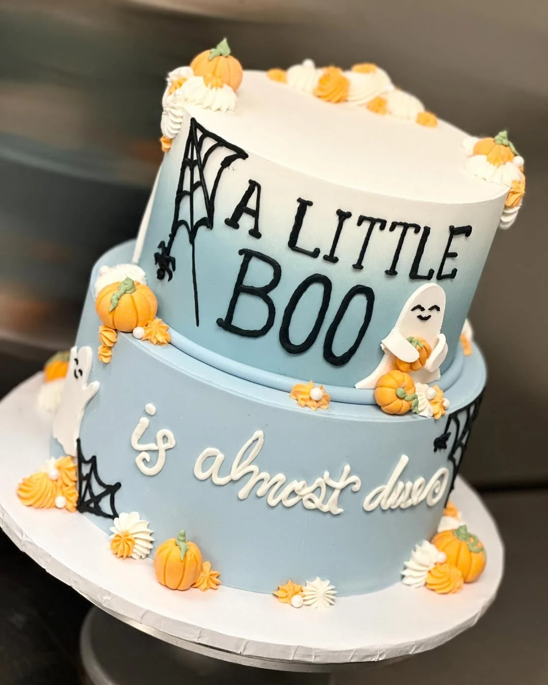 A Little Boo Light Blue Tiered Cake