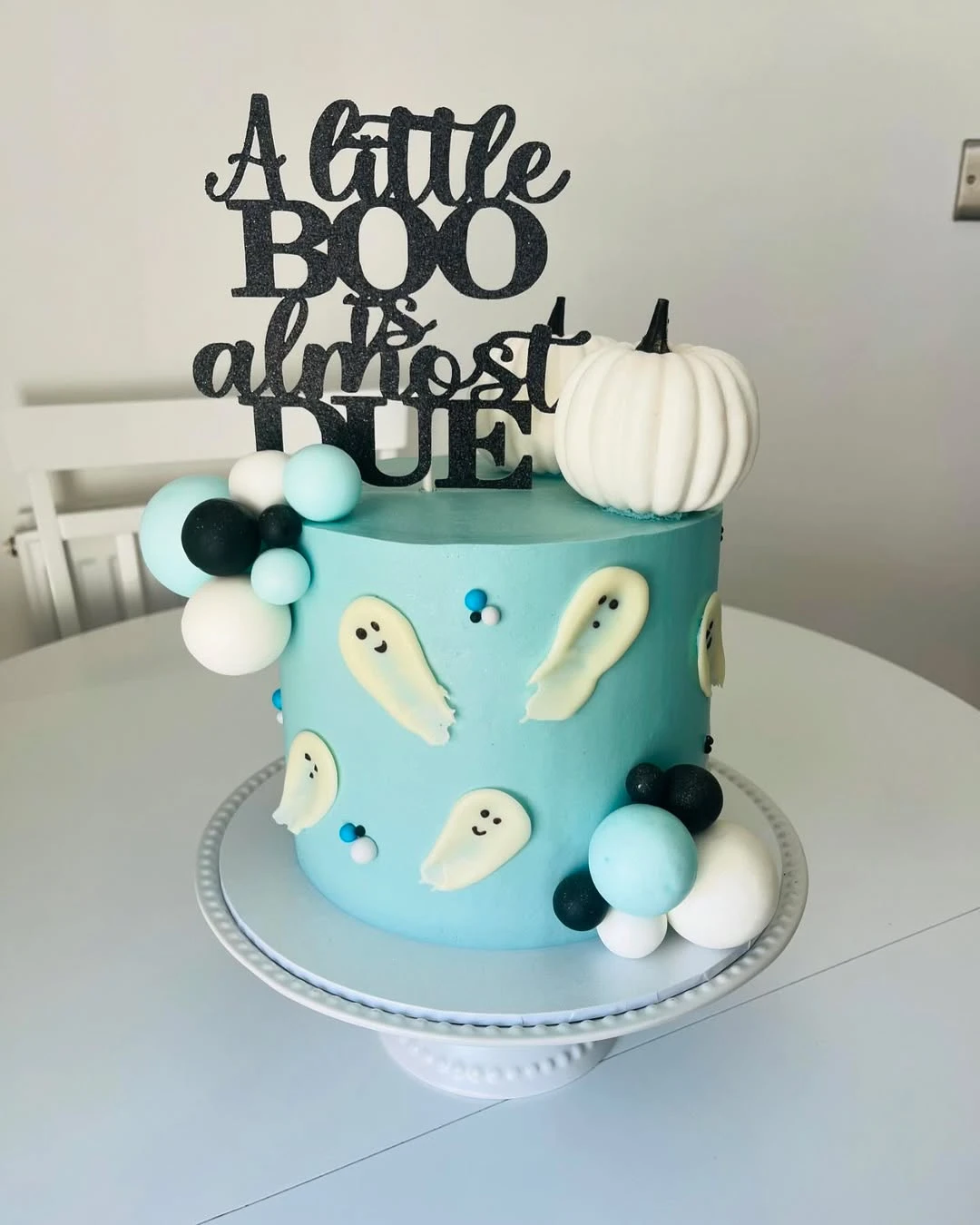 Light Blue Balloon and Ghost Cake