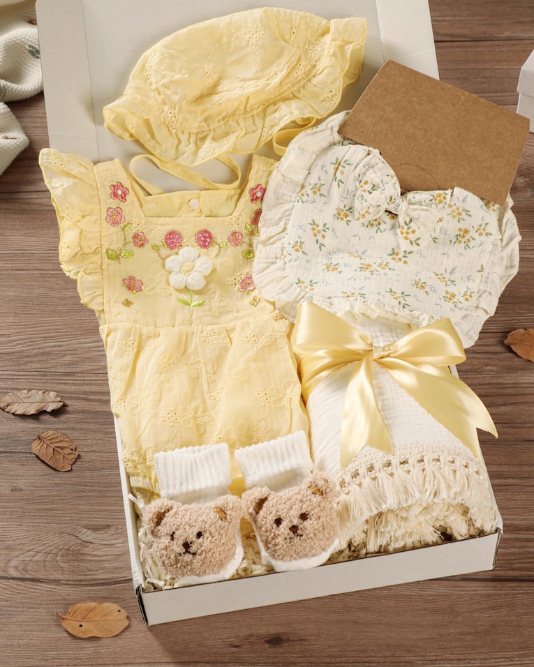 Vintage Floral Romper & Lace Swaddle Gift Set