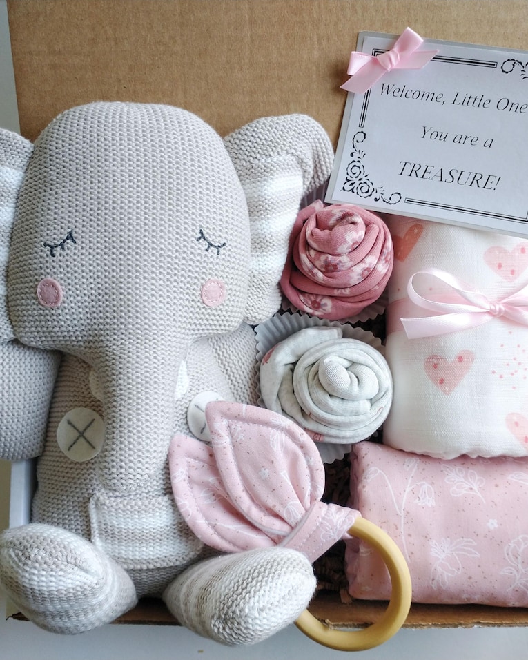 Custom Amelia Rope Basket with Baby Essentials