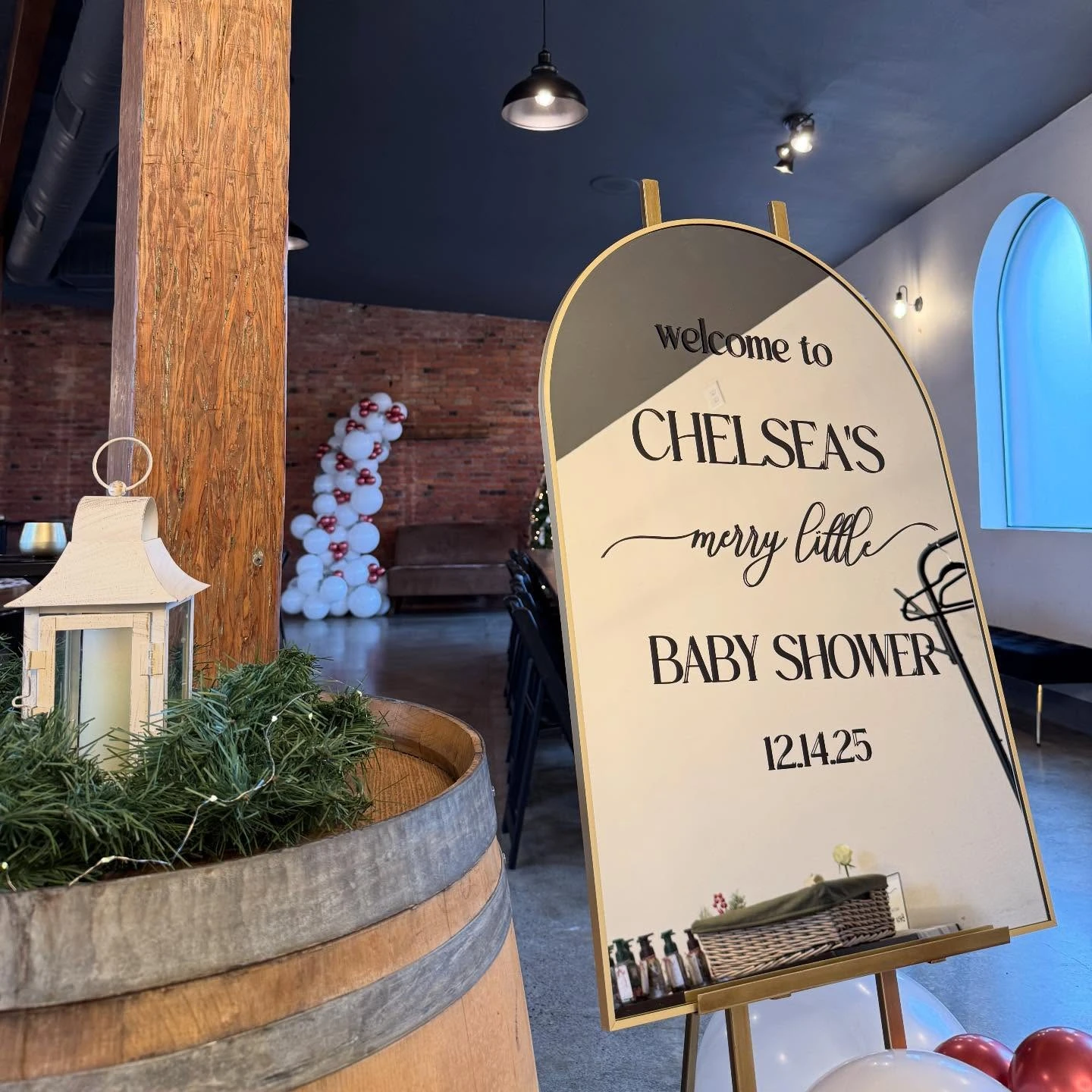 Elegant pink and burgundy ballroom baby shower setup