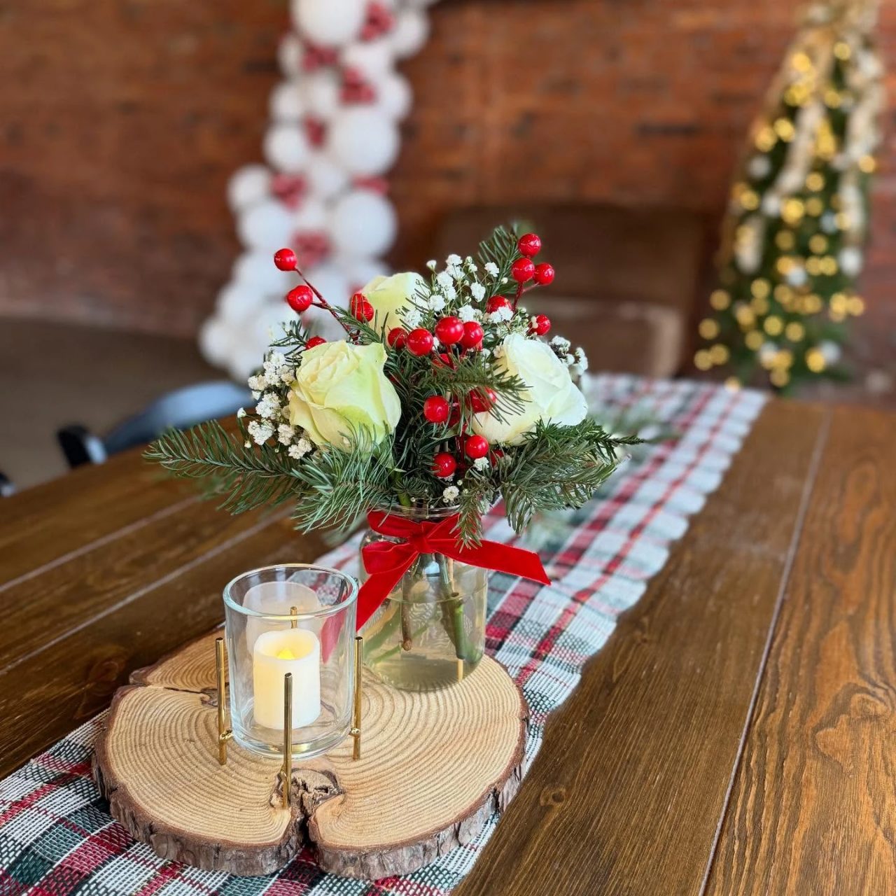Miniature ceramic house centerpiece for a merry little baby shower