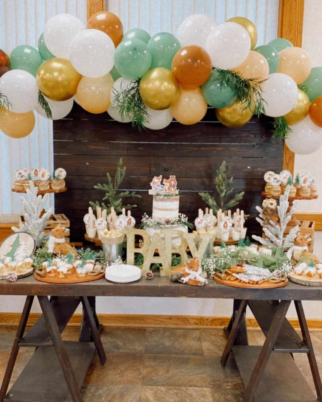 Woodland Winter Dessert Table Setup