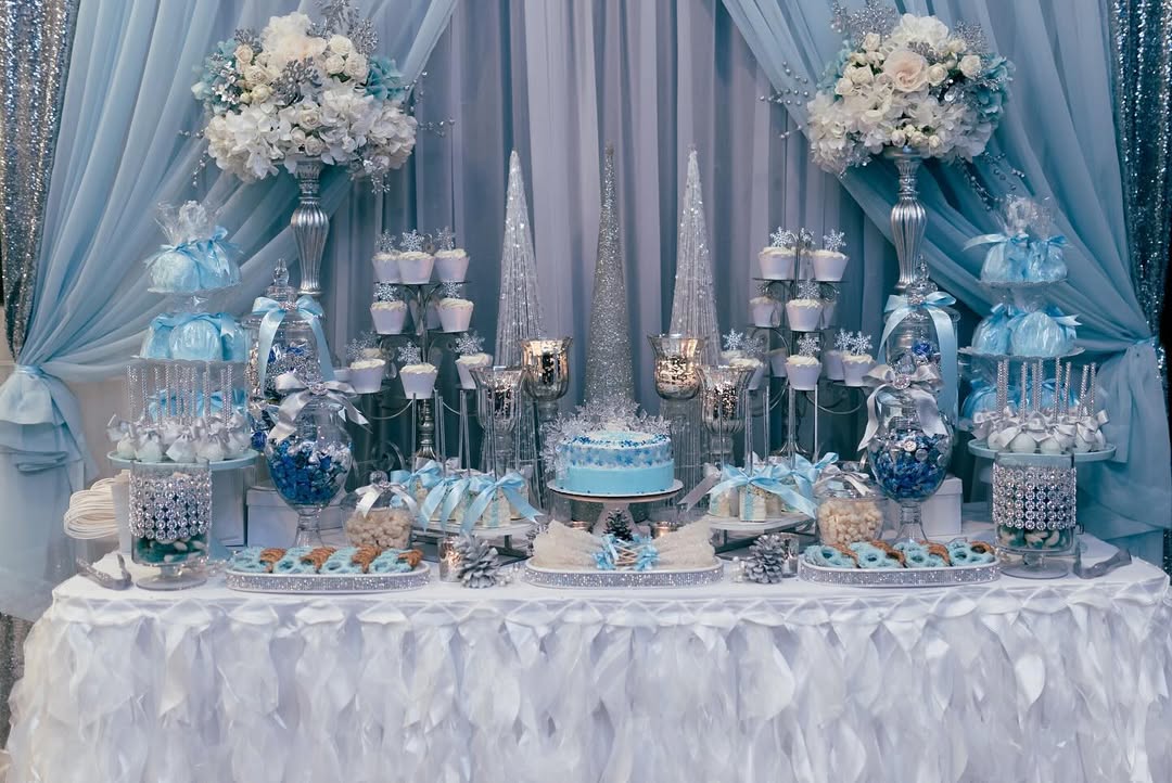 Icy Blue Dessert Table Display