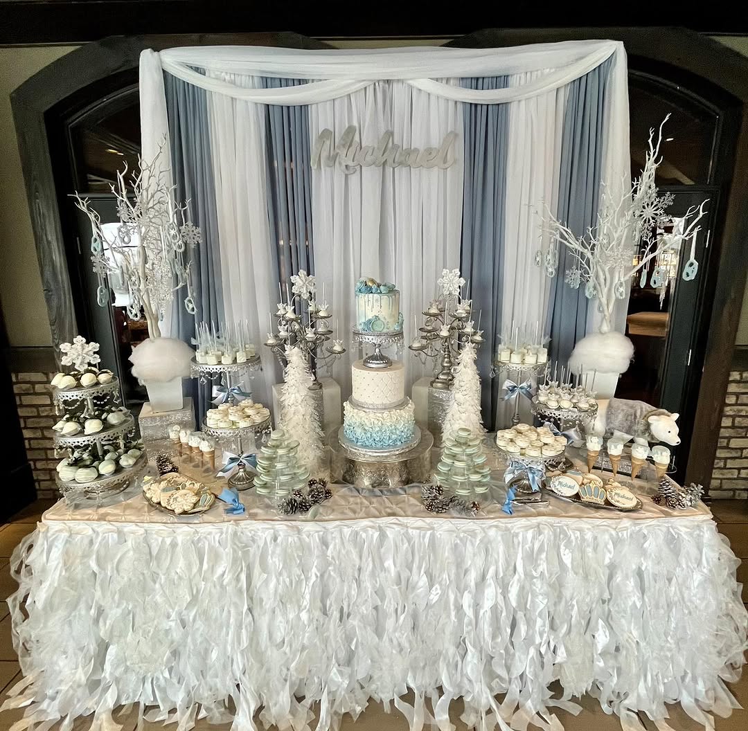 Elegant Blue and White Dessert Bar