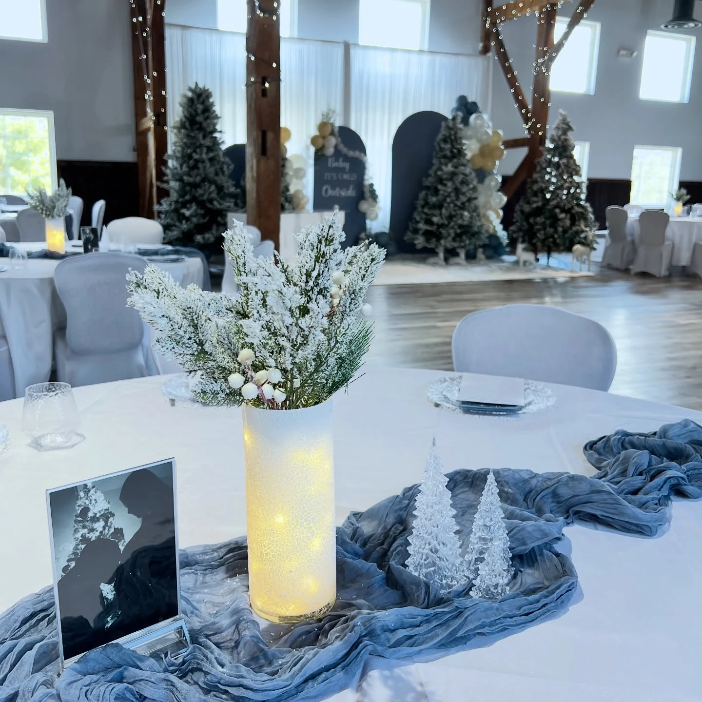 Icy Blue Tablescape and Frosted Vases