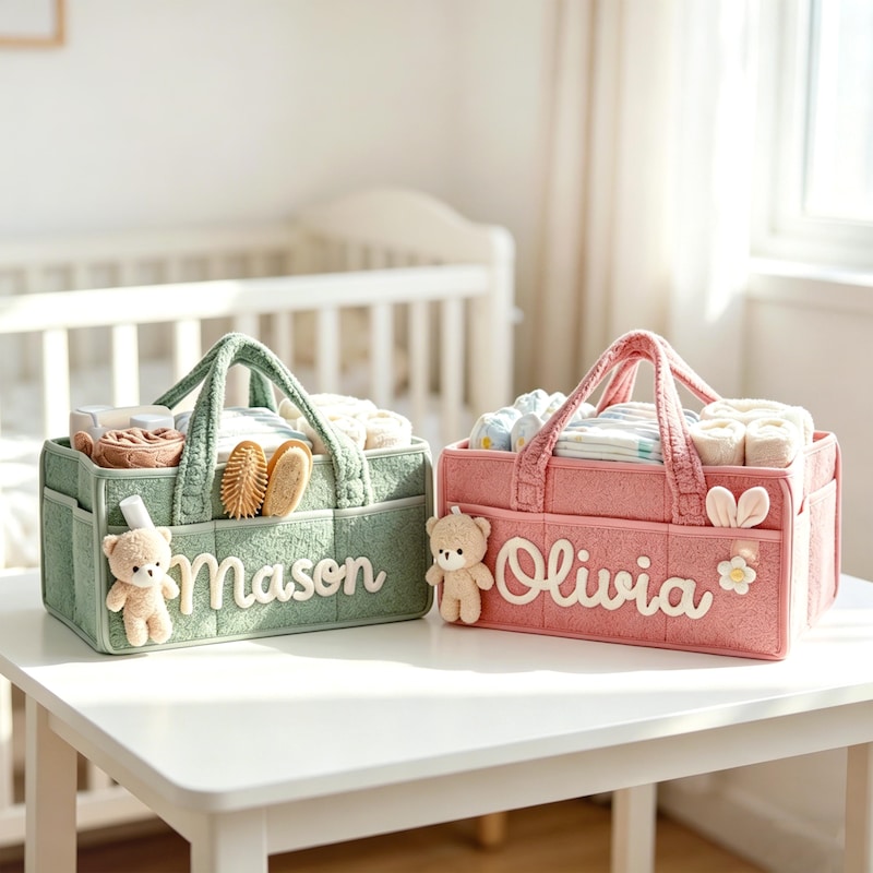 Personalised Name Diaper Caddy Baskets