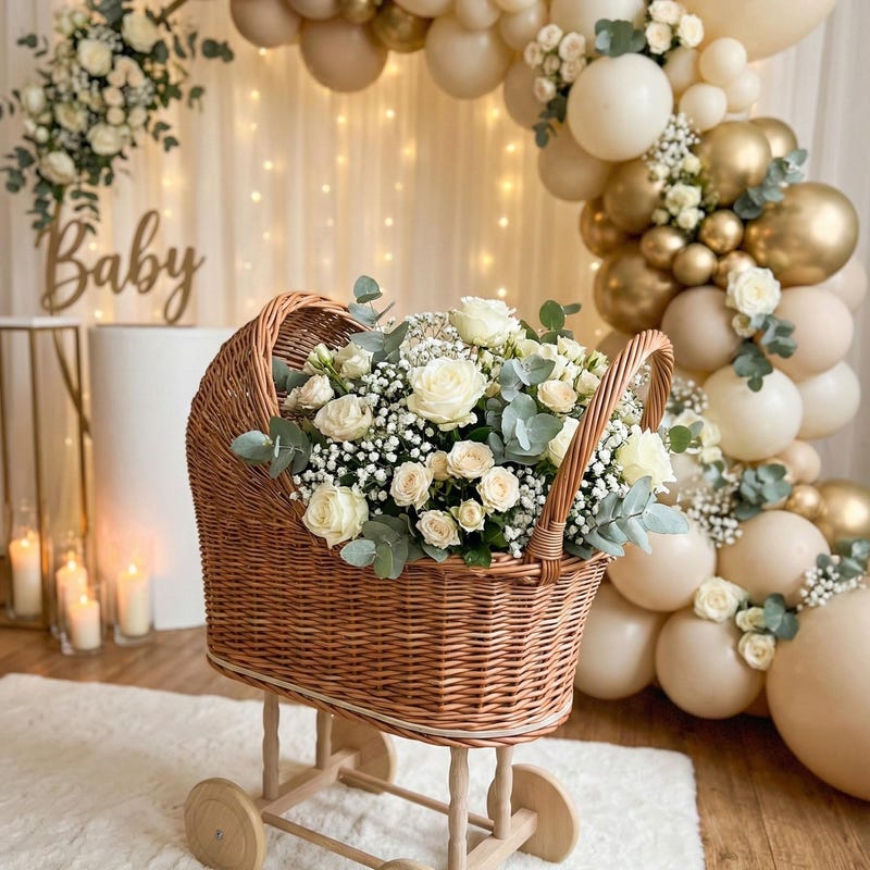 Floral Wicker Stroller Display