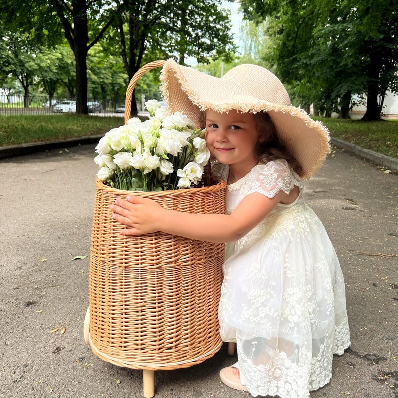 Child Carrying Floral Basket Cart