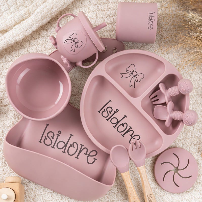Dusty Rose Personalized Silicone Dinnerware Set