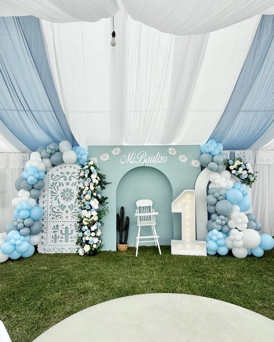 Soft Blue Baptismal Backdrop