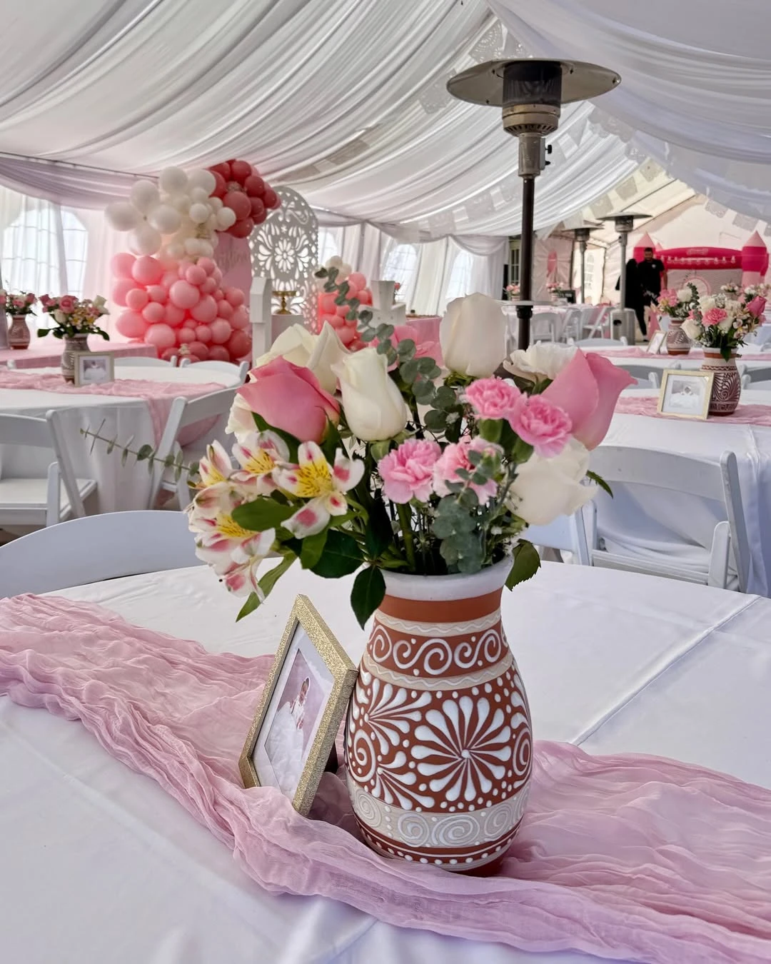Hand Carved Clay Vase and Sheer Runner