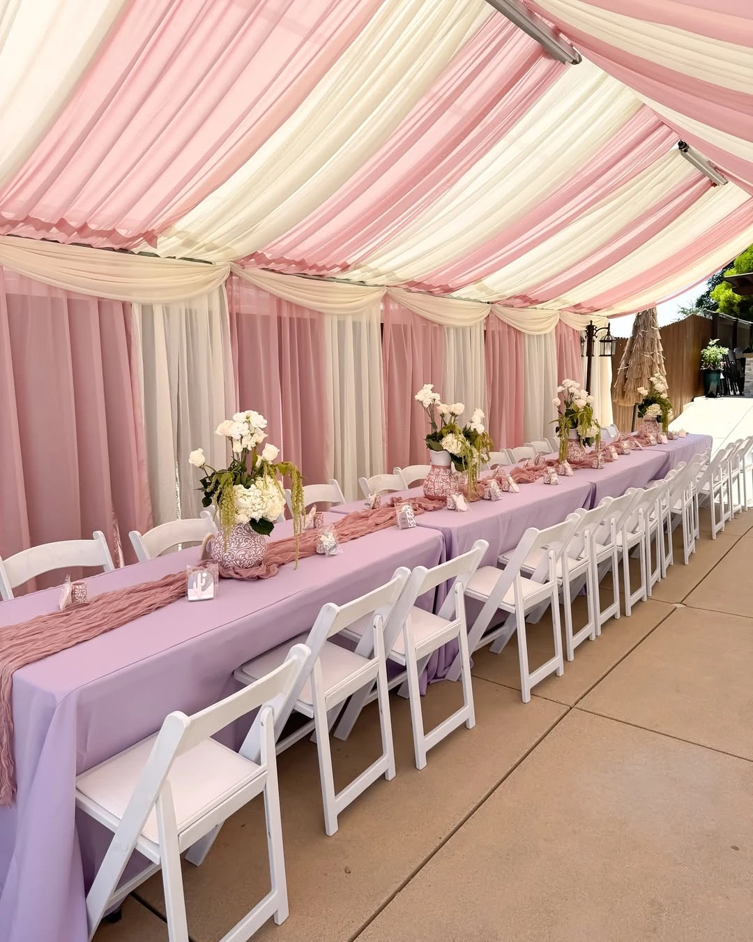 Long Banquet Setup with Hand Painted Vases