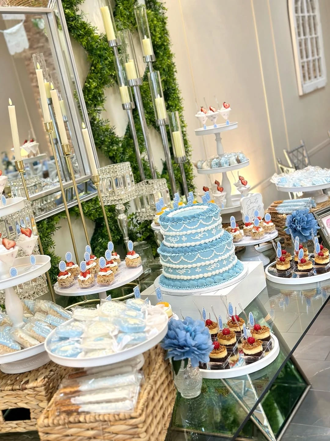 Blue and White Dessert Table Setup
