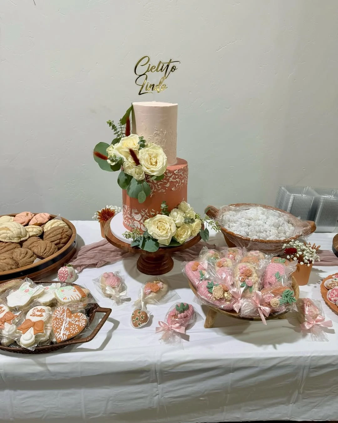 Terracotta Floral Cake and Mexican Sweets Table