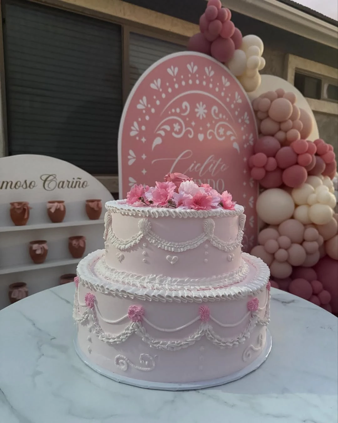 Vintage Pink Cake with Arch Backdrop
