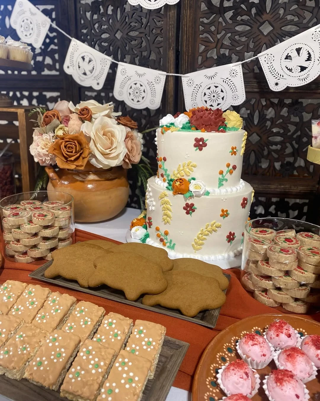 Mexican Floral Cake and Traditional Dessert Bar