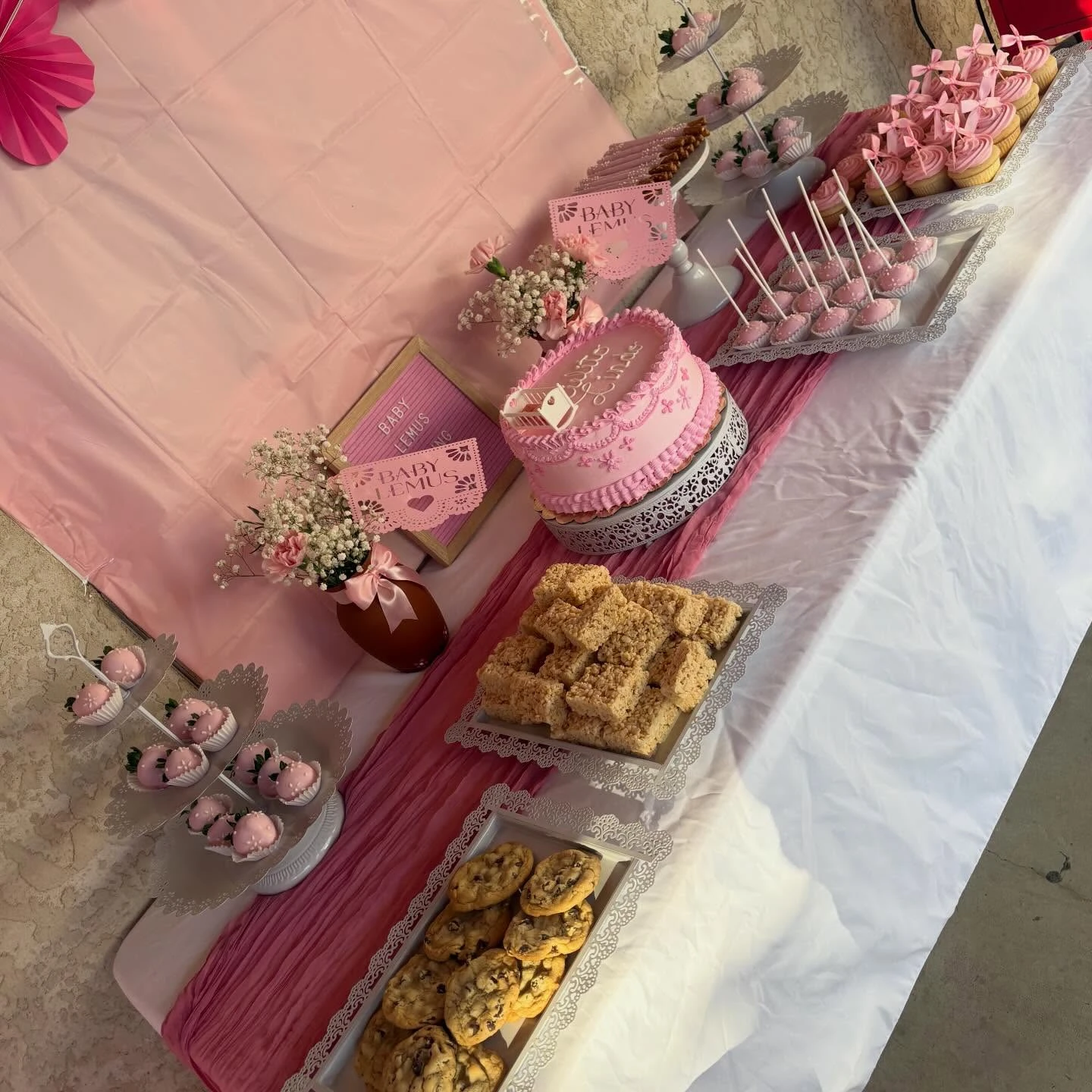 Pink Dessert Table with Custom Banners