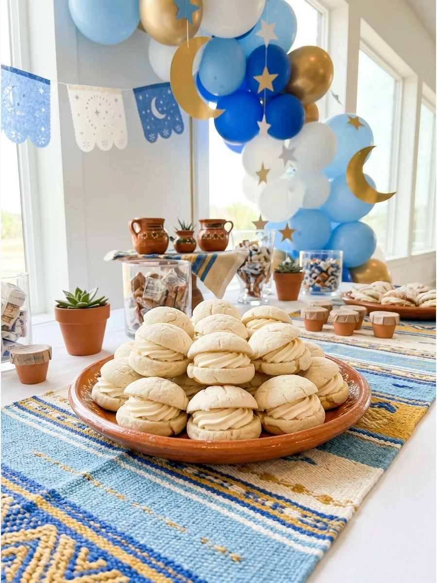 Cream Filled Shell Pastries on Woven Runner