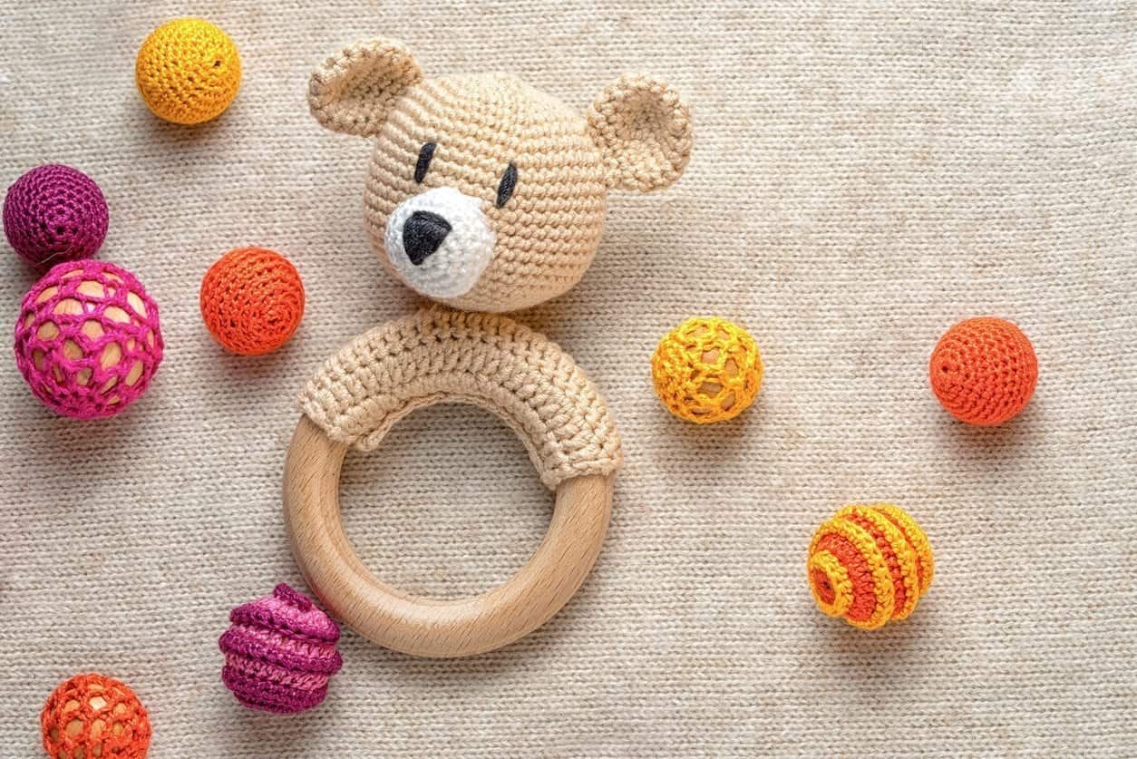 Crochet Teddy Bear Wooden Rattle