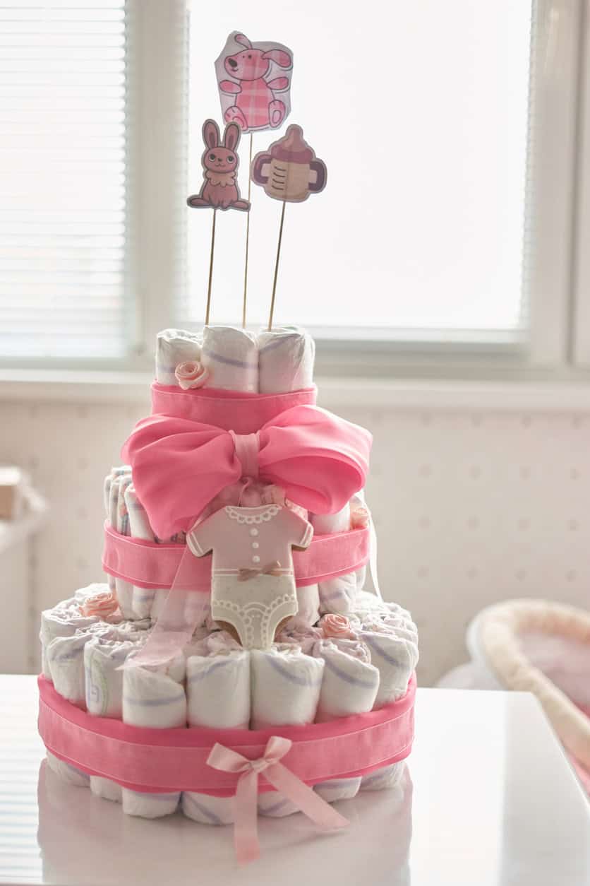 Pink Diaper Cake Tower