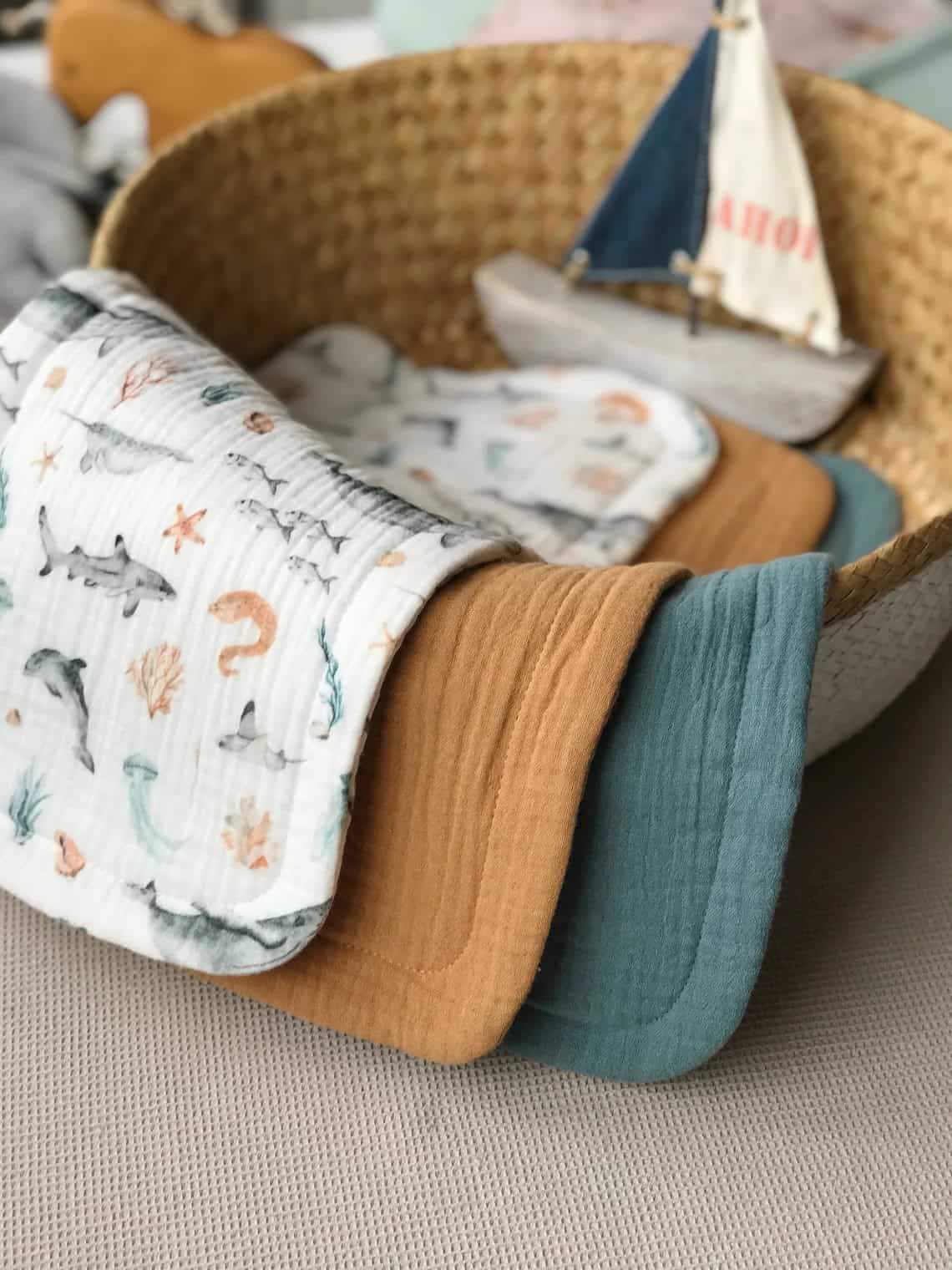 Ocean Theme Burp Cloth Woven Basket