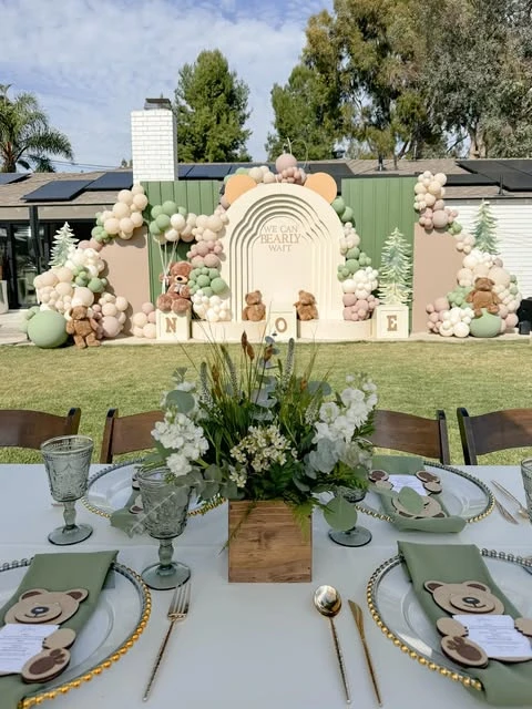 Woodland Bear Photo Wall and Table Setting