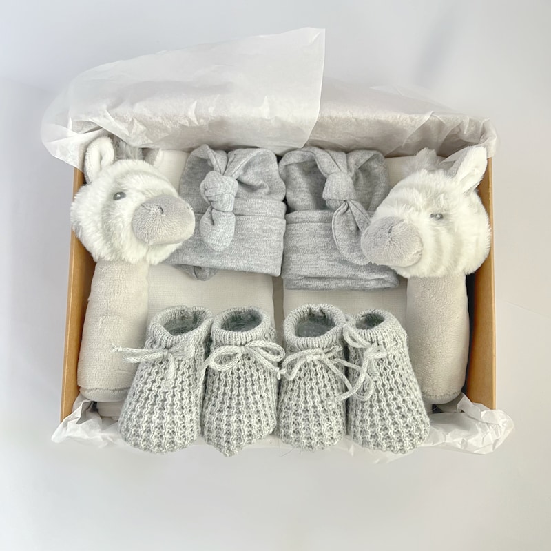 Neutral Zebra Rattle and Bootie Set