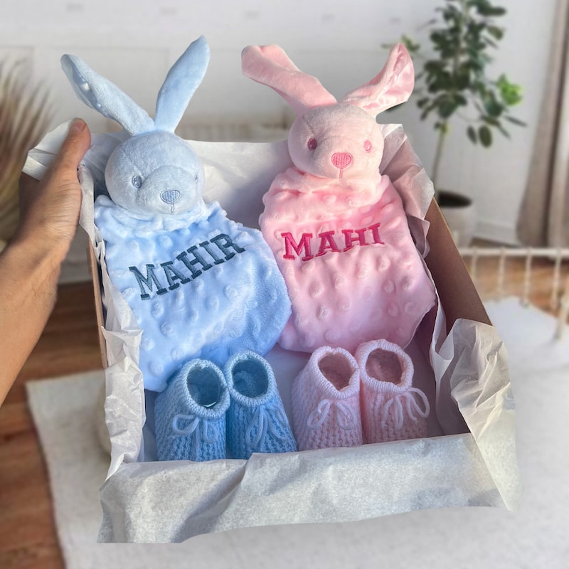 Custom Pink and Blue Bunny Lovey Box