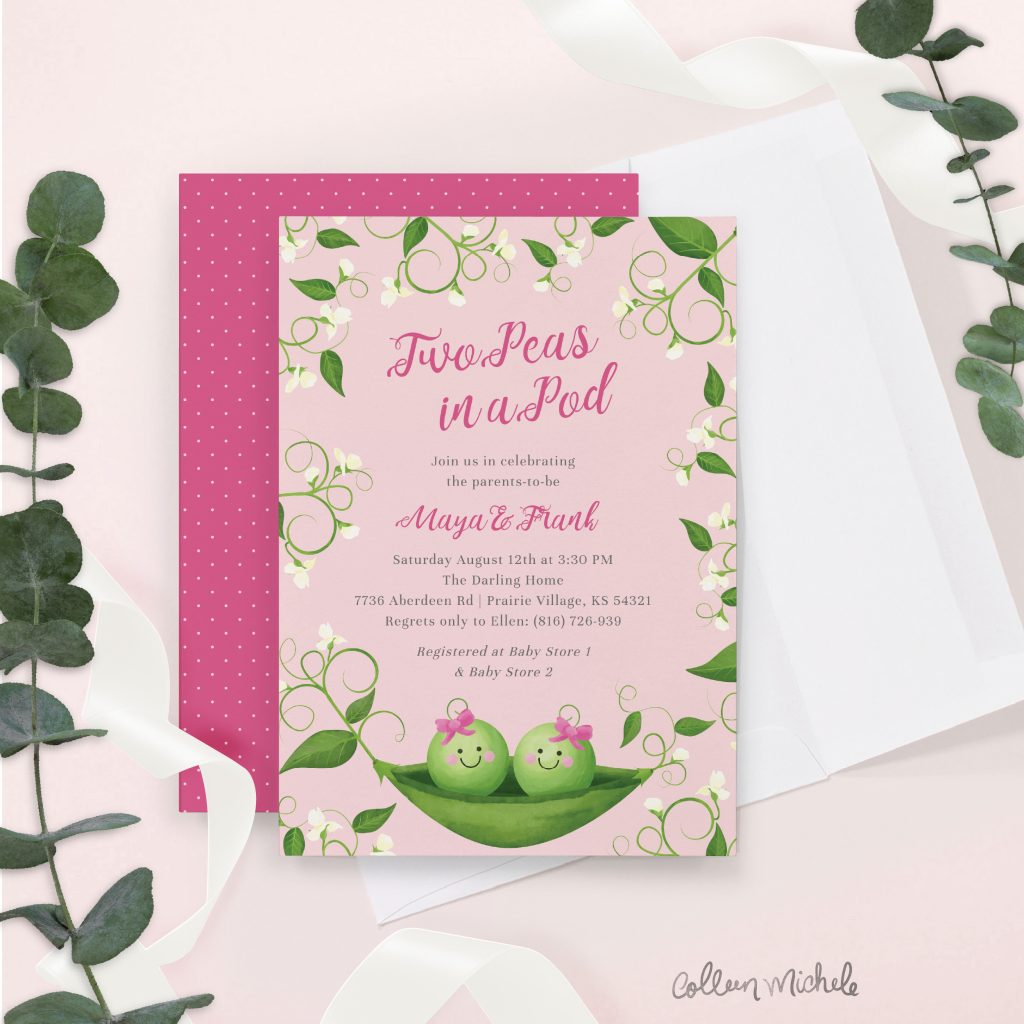 Illustrated Pink Invitation Suite