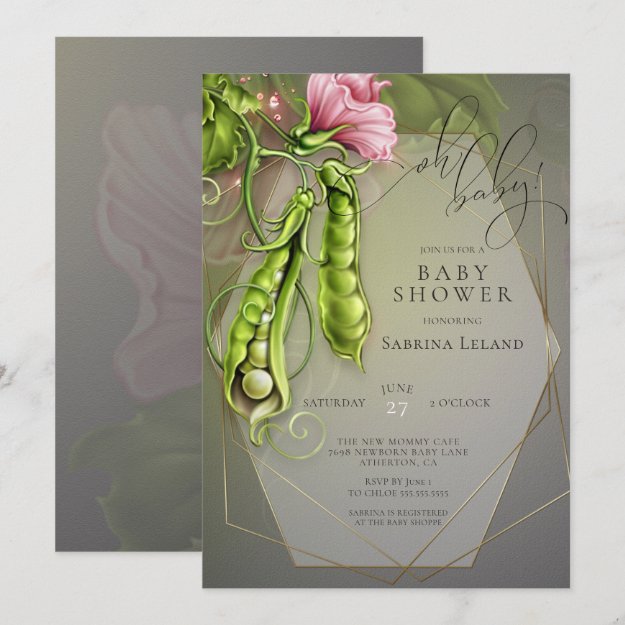 Geometric Floral Pea Pod Invitation