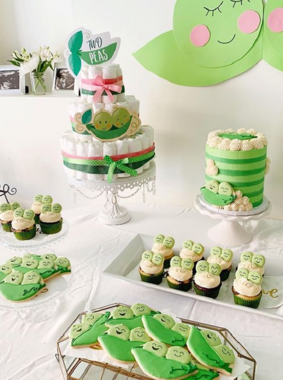 Diaper Cake and Sweet Table Setup