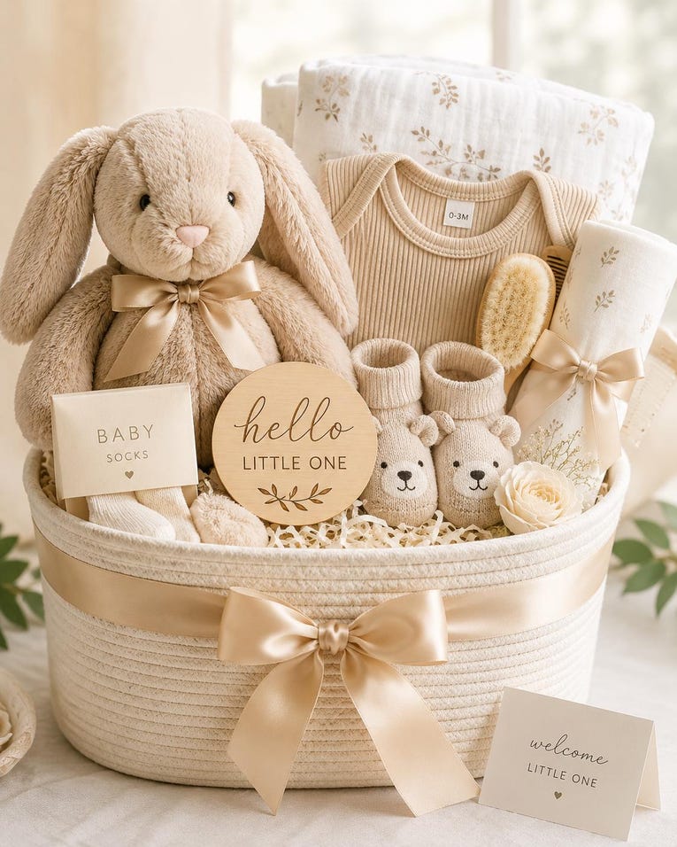 Neutral Bunny Welcome Basket
