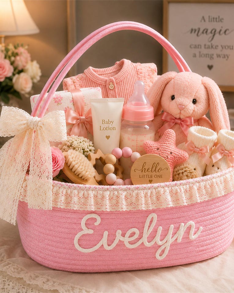Personalized Evelyn Pink Gift Basket