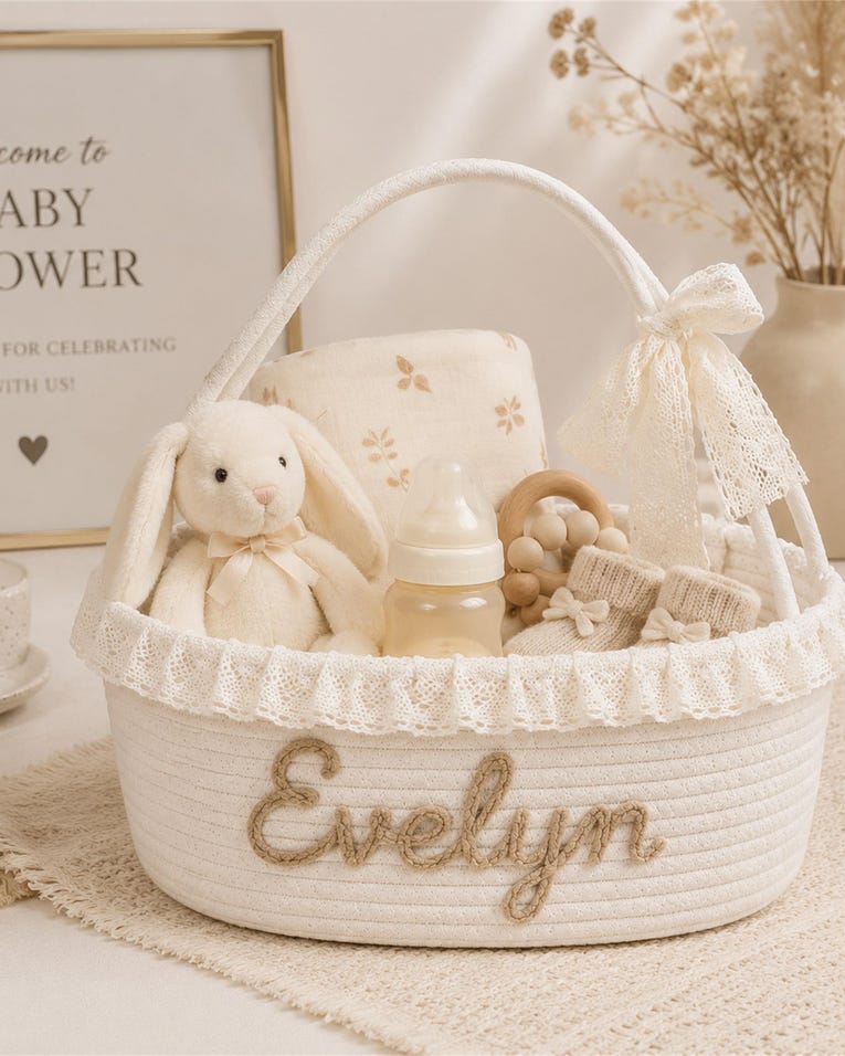 Personalized Ivory Evelyn Basket