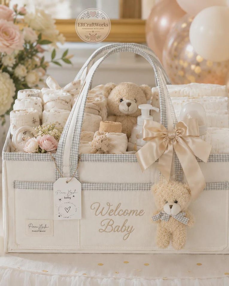Welcome Baby Gingham Caddy