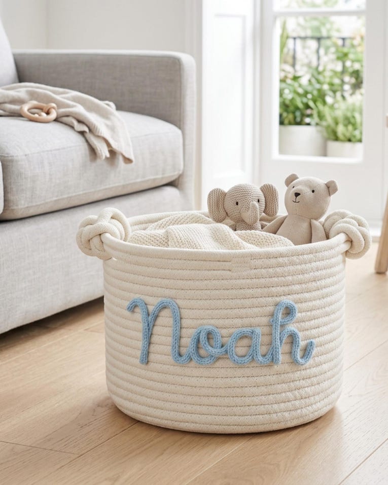 Custom Blue Script Rope Basket