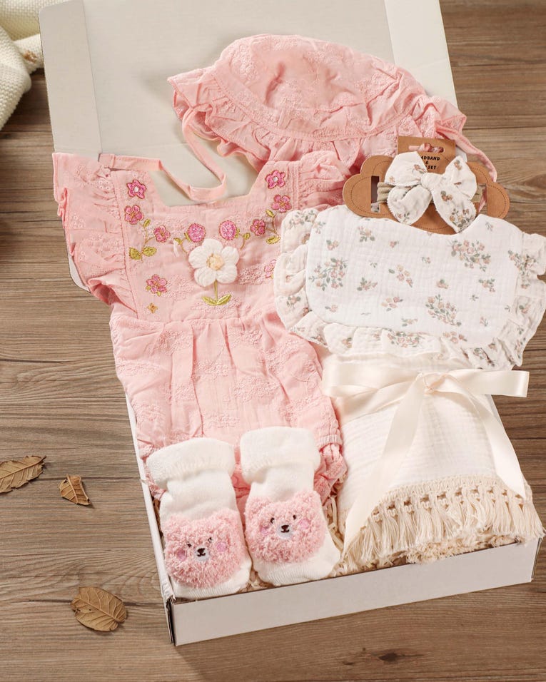 Floral Embroidered Pink Gift Box