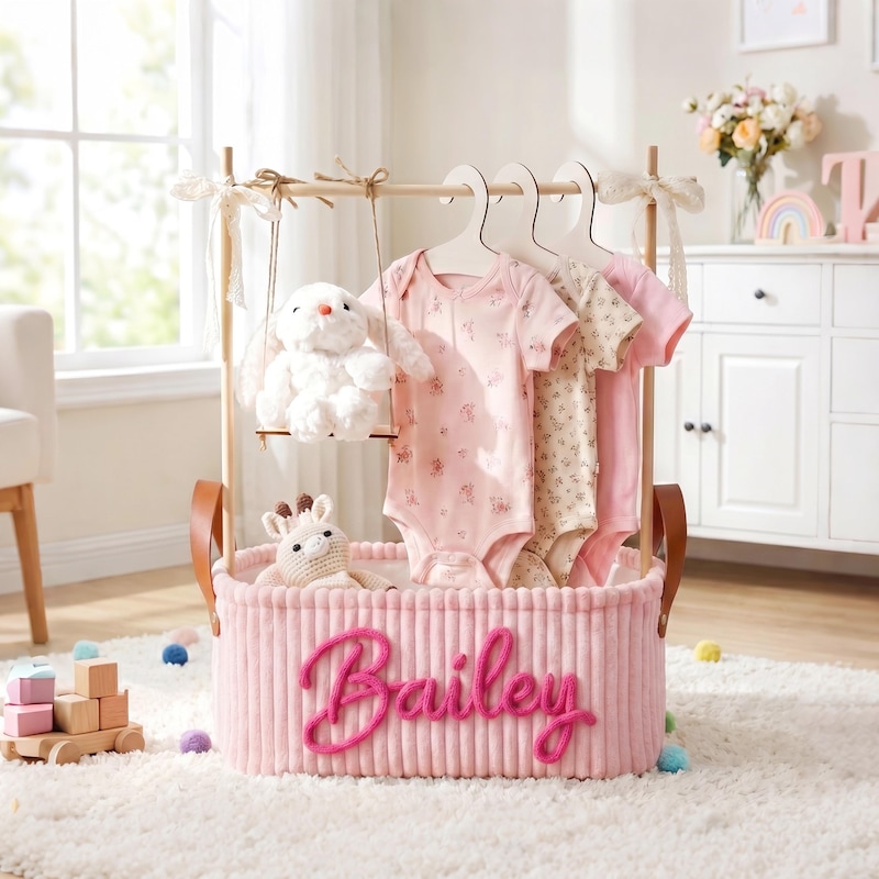 Custom Pink Corduroy Clothing Rack