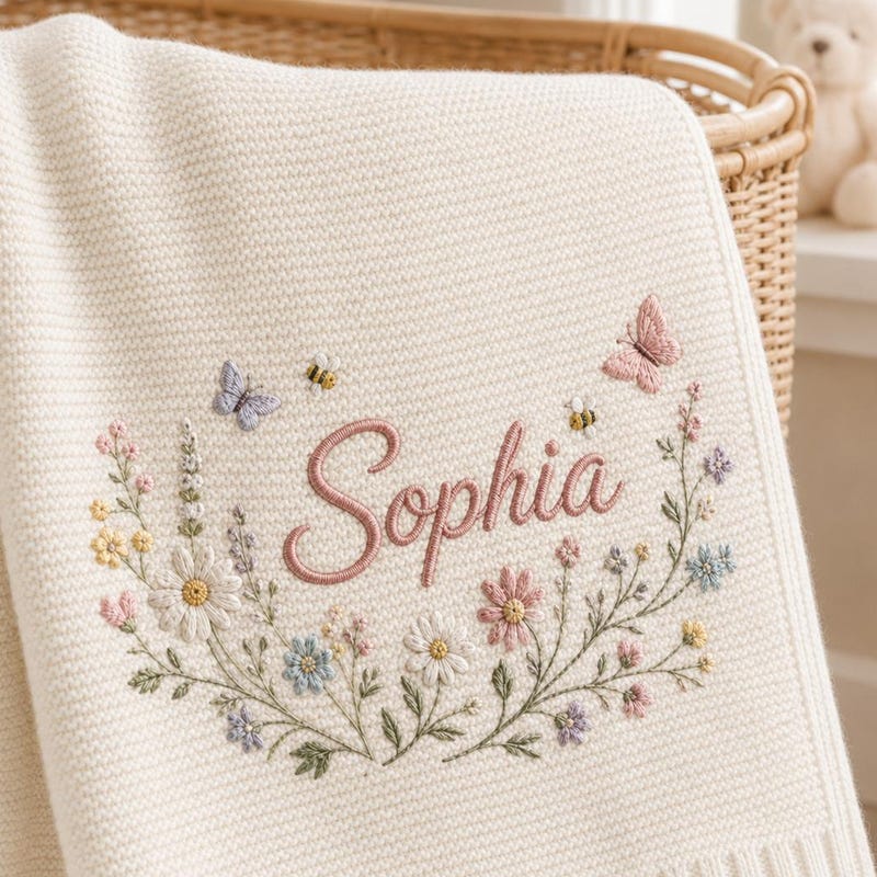 Embroidered Baby Floral Blanket