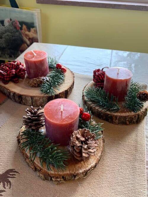 Wood Slice Candle Trio