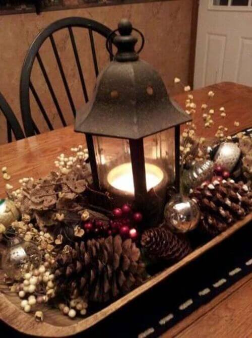 Vintage Lantern Wooden Box Display